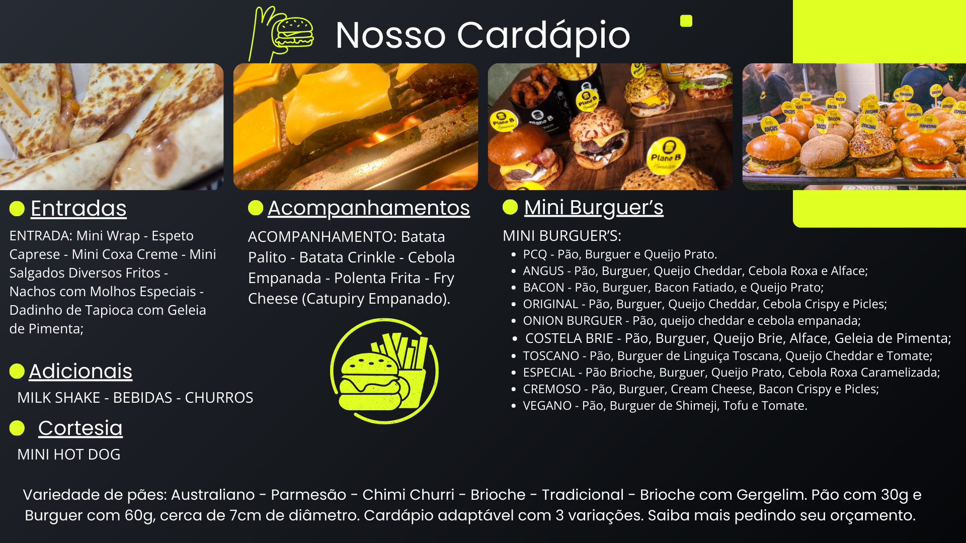 Buffet de Hambúrguer, hambúrguer a domicilio, buffet a domicilio, buffet em casa.